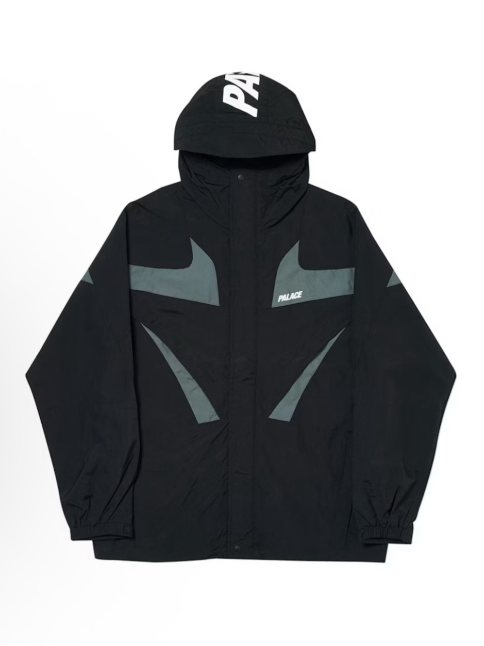 PALACE Black Hooded Windbreaker with Reflective Gray Accents